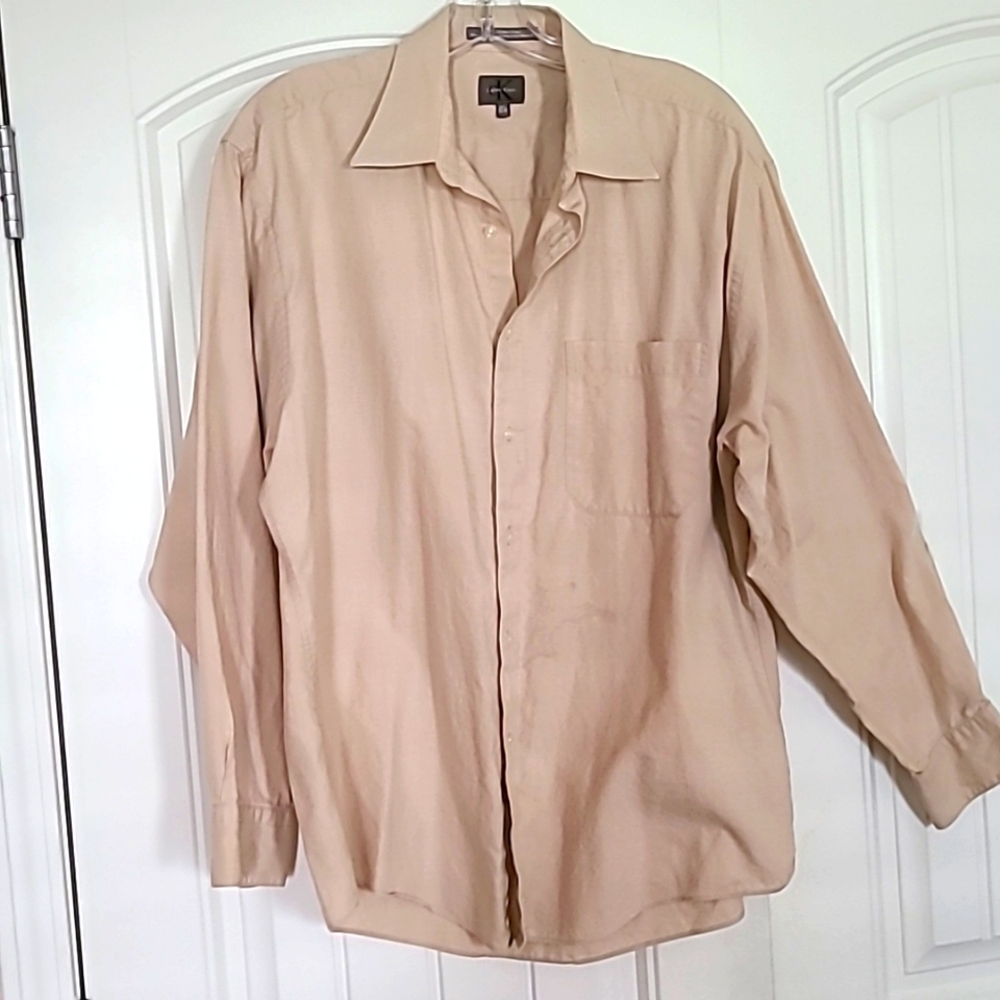 Calvin Klein Beige Long Sleeve Button-Up Shirt
